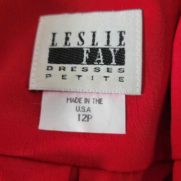Vntg Leslie Fay Petites USA Made Button front Pleated Skirt Red dress Size 12 - Picture 10 of 13